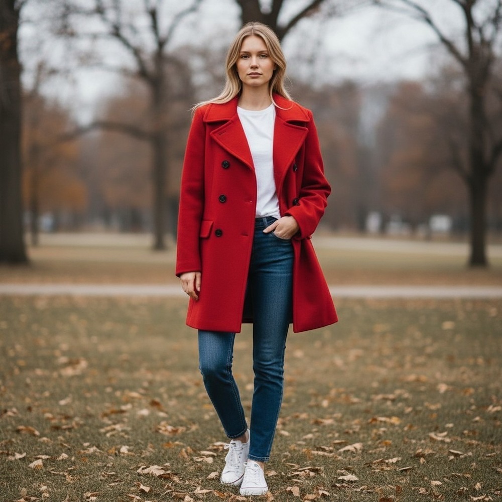 Preston & York Red Wool Double Breasted Pea Coat Winter Holiday P323 Womens 14